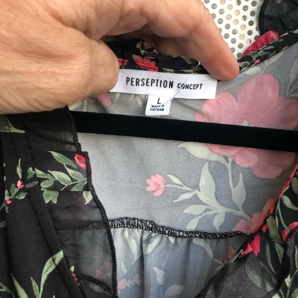 PerSeption Concept Black Blouse with Red Floral Print